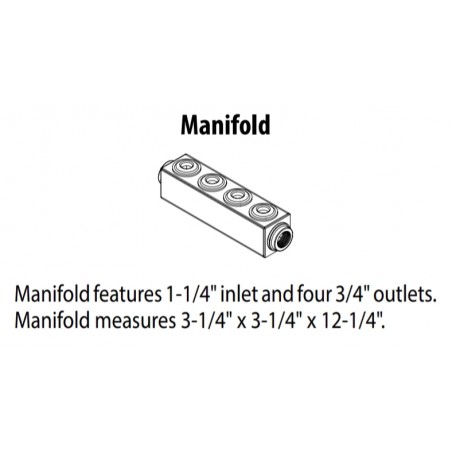 Manifold features 1-1/4" inlet and four 3/4" outlets