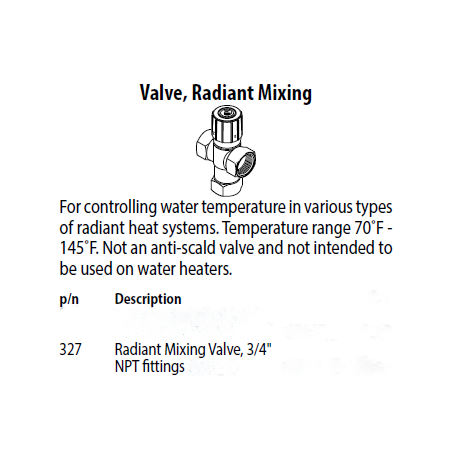 Radiant Mixing Valve, 3/4" NPT fittings