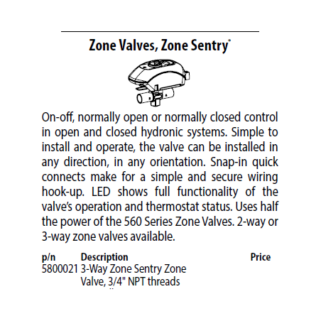 Taco Sentry 3-WAY ZONE VALVE, 3/4" THREADED