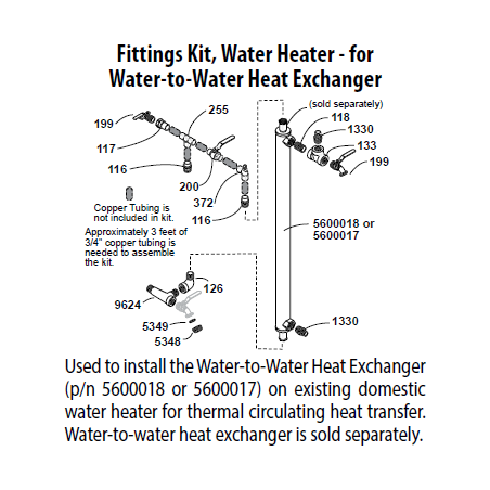 Fittings kit for water-to-water heat exchanger